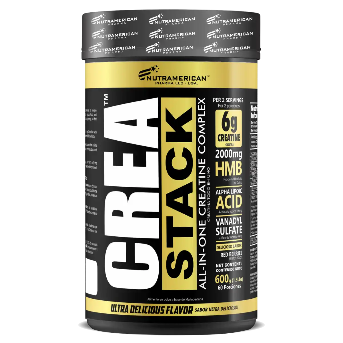 CREATINA MONOHIDRATADA CREA STACK NUTREAMERICAN | 60 SERVICIOS imagen 1