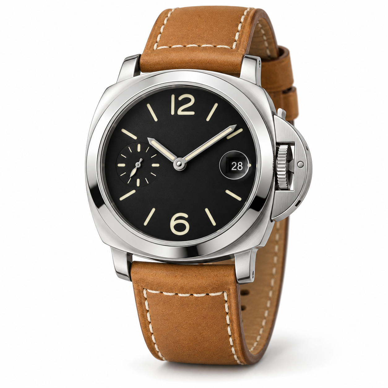 Luminor Marina 6-12 Lupa - Cuero Camel / Plateado Negro