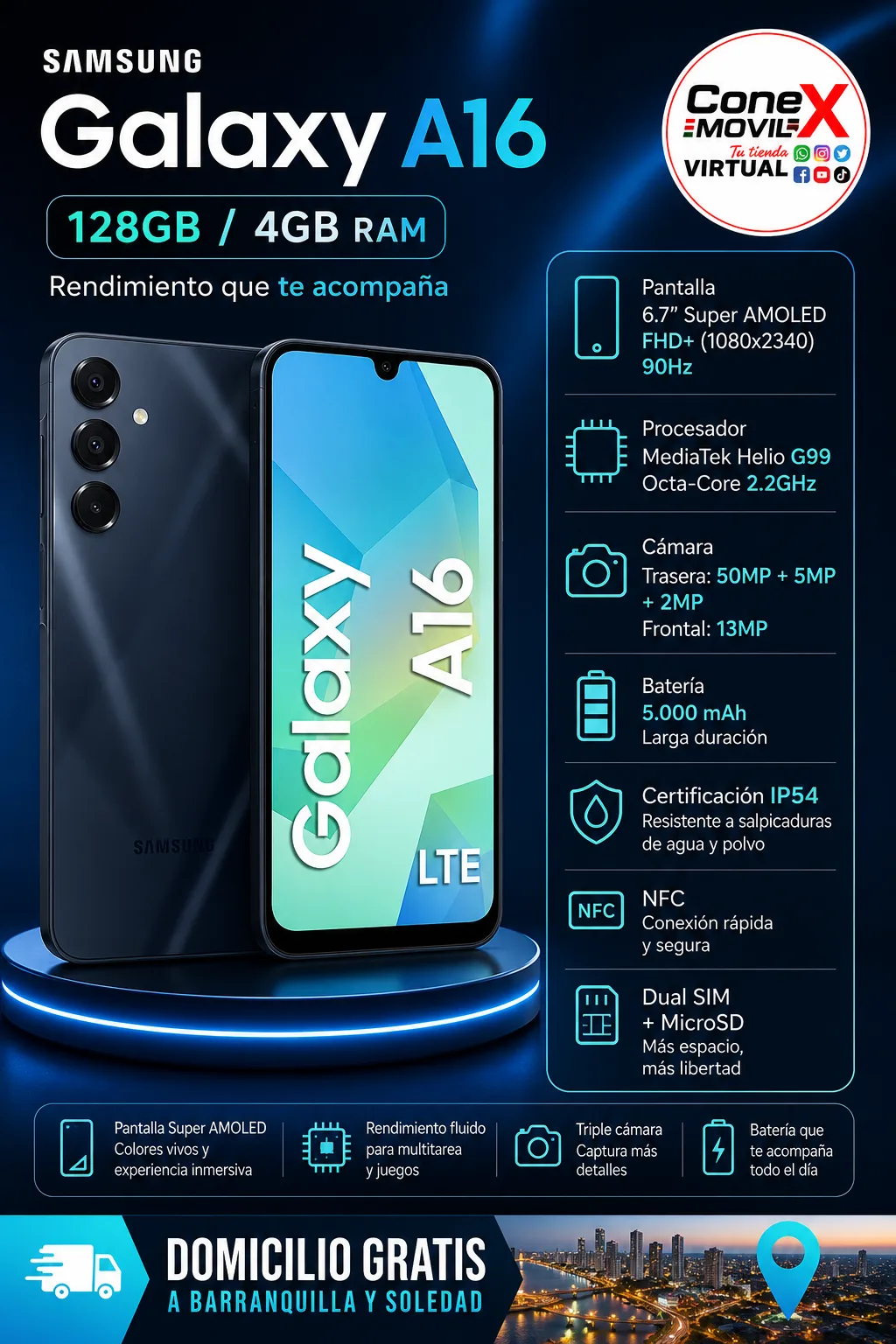 Samsung galaxy a16 128 GB y 4 de ram