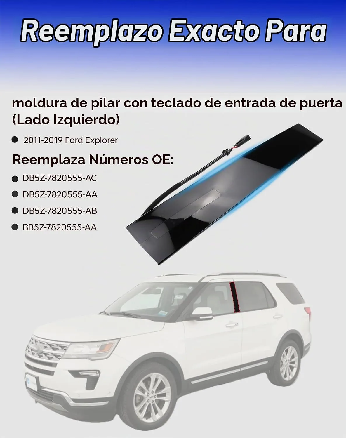 Flecto Moldura de puerta, panel de moldura de puerta, lado del conductor (izquierdo), compatible con Ford Explorer 2011-2019, imagen 2