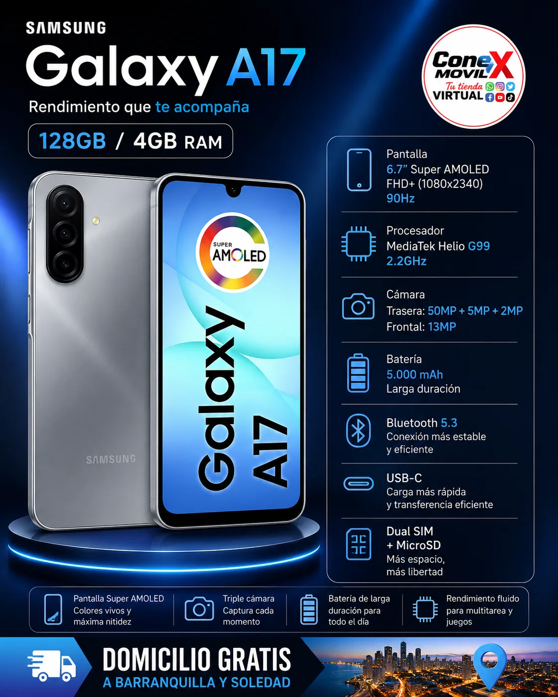 Samsung galaxy a17 128 GB y 4 de ram