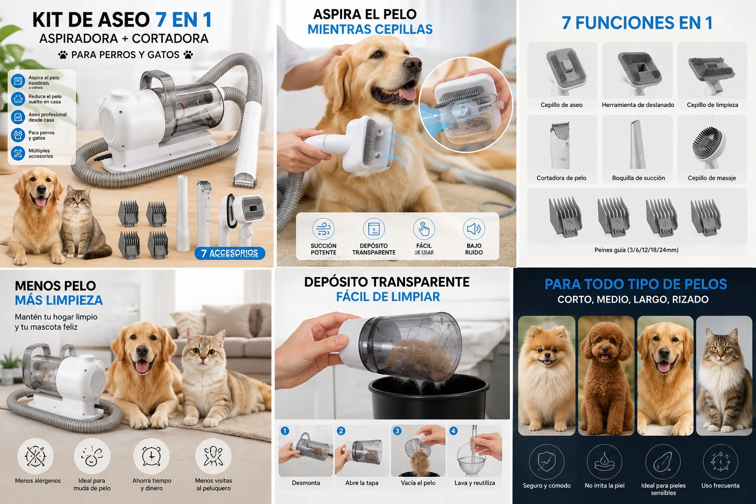 PetClean™ 7 en 1 – Aspiradora y Kit de Aseo para Mascotas imagen 2