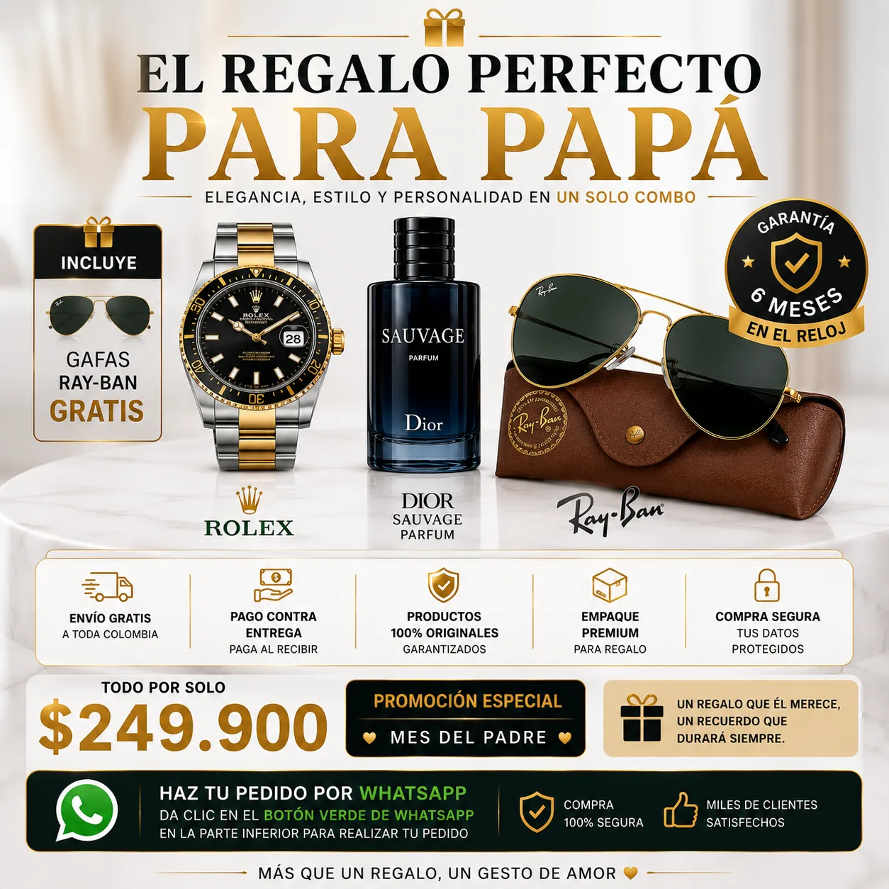 Combo Especial Mes del Padre – Reloj + Gafas + Perfume