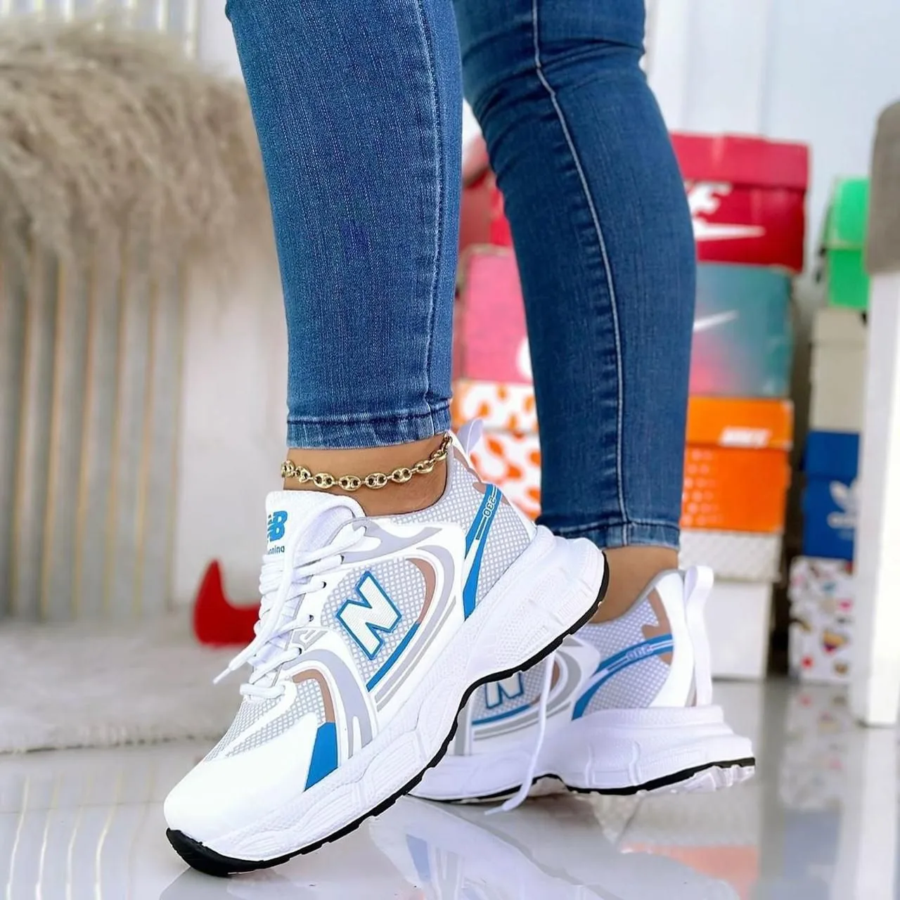 New Balance Burbuja Blanco Azul Dama imagen 1