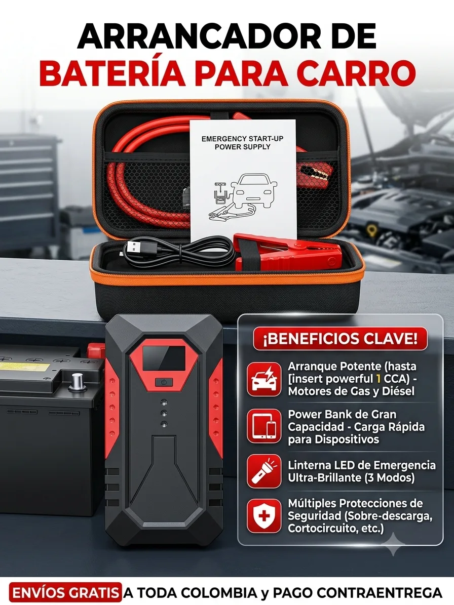 Arrancador de Batería Portátil para Carro | Power Bank y Linterna LED imagen 1