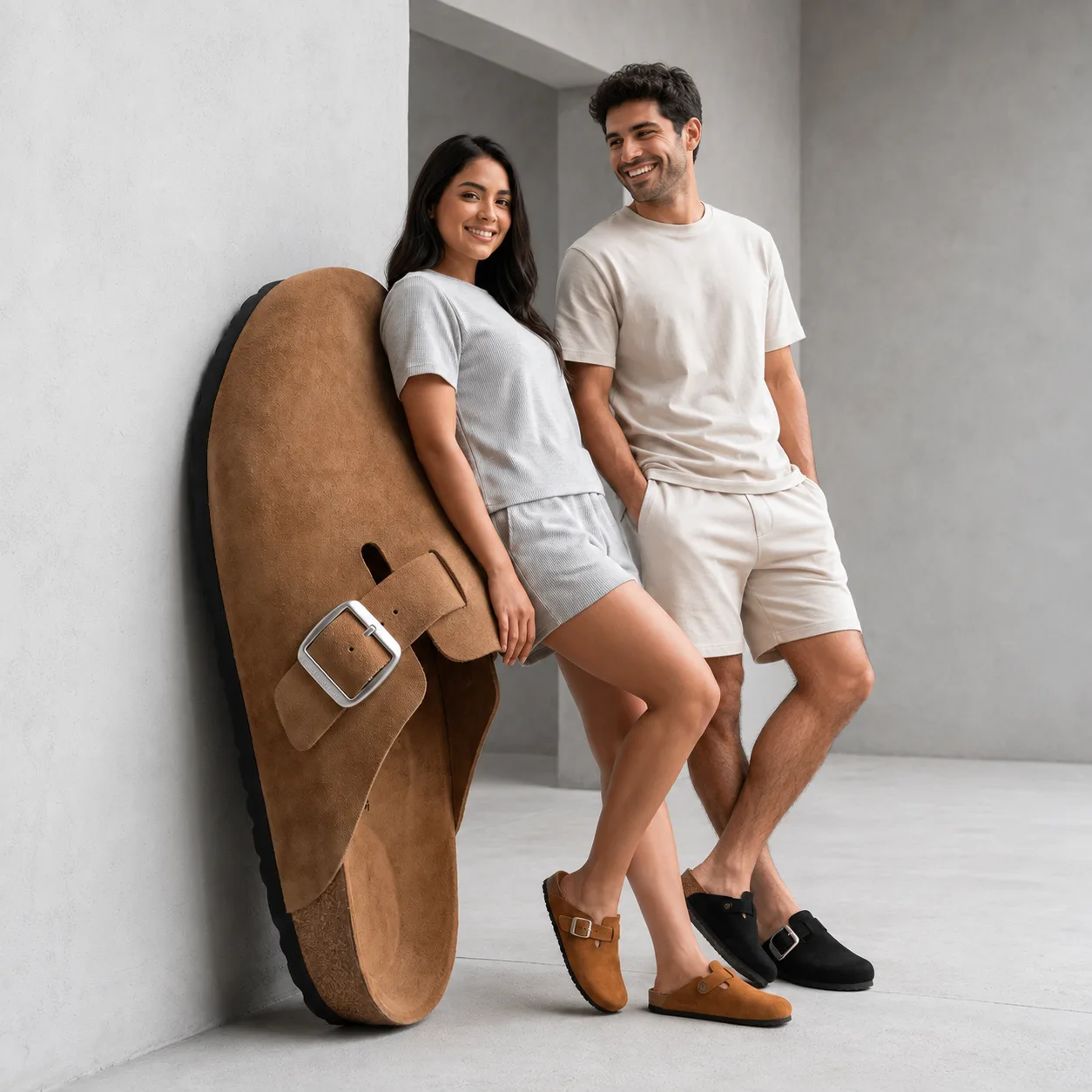 Sandalias tipo sueco unisex en cuero