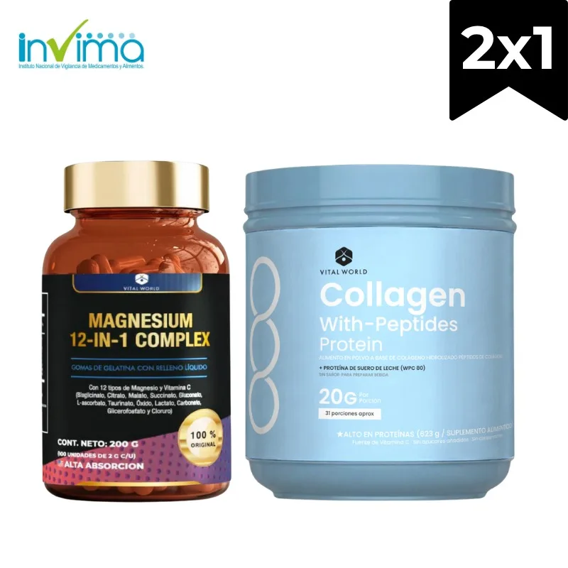 COMBO VITAL WORLD MAGNESIUM 12-IN-1 COMPLEX + COLLAGEN WITH-PEPTIDES PROTEIN imagen 1