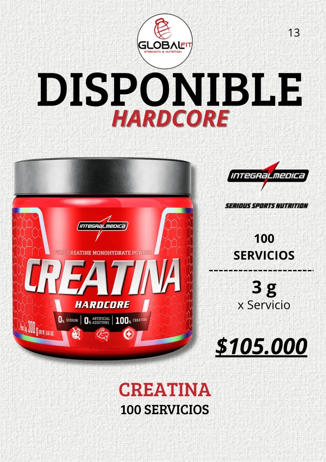 Creatina Monohidratada Integral Médica Hardcore 300gr imagen 2