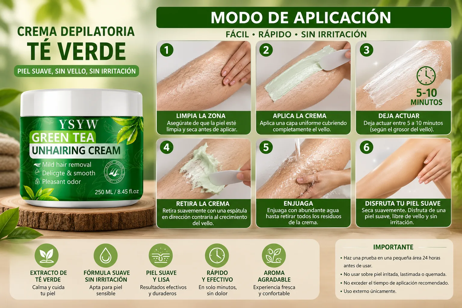 CREMA DEPILATORIA DE TÉ VERDE imagen 2