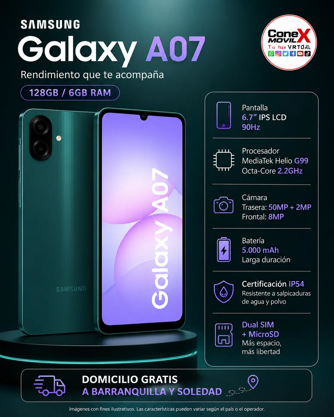 Samsung galaxy a07 128 GB y 6 de ram