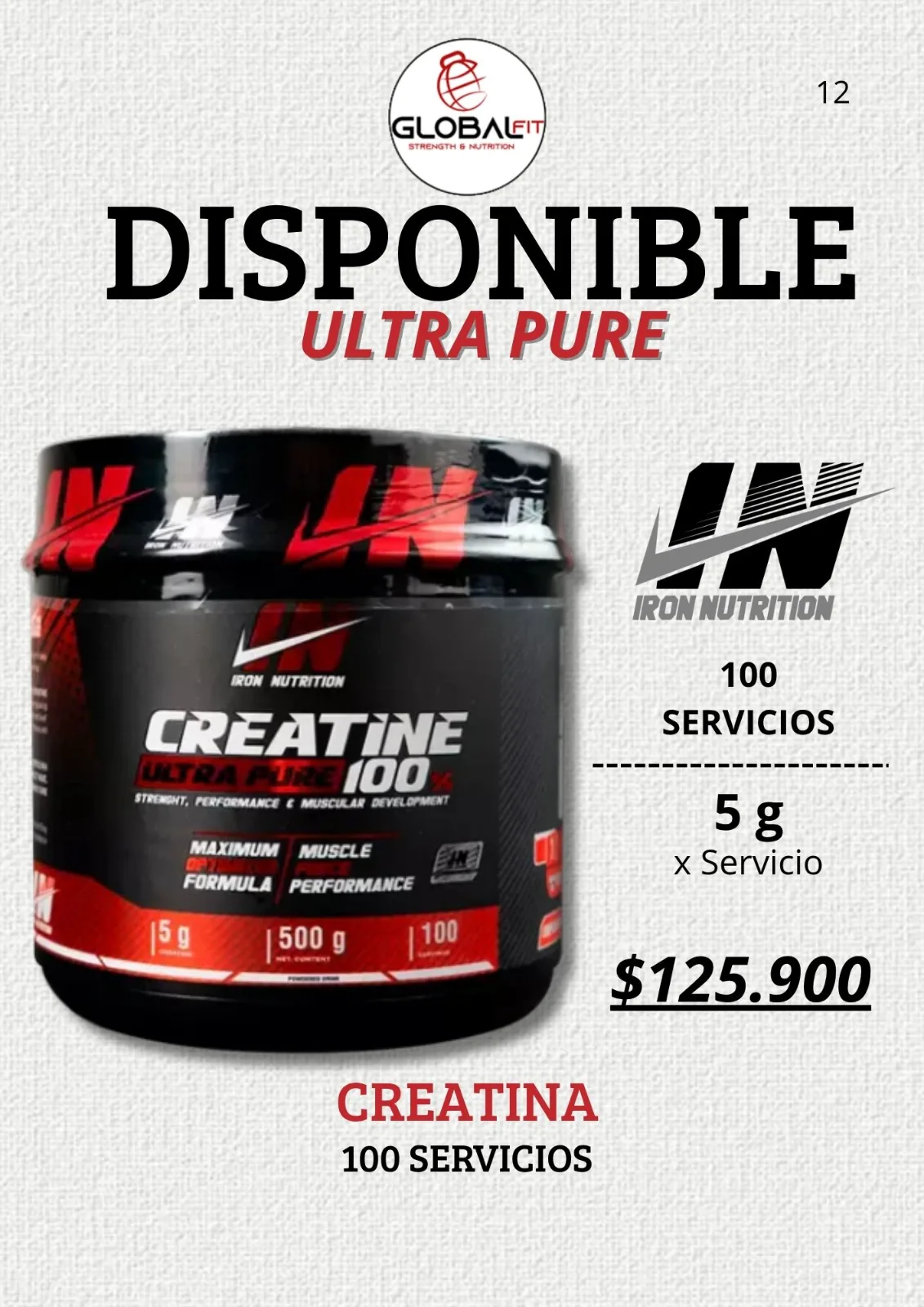 CREATINA IRON NUTRITION ULTRA PURE 100 SERVICIOS / 500gr imagen 2
