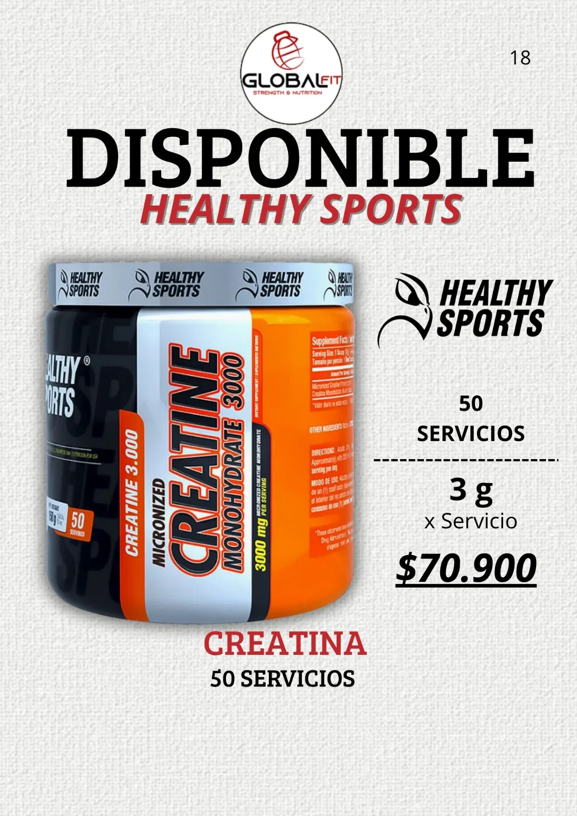Creatina Monohidratada Healthy Sports 150gr – 50 Servicios imagen 3