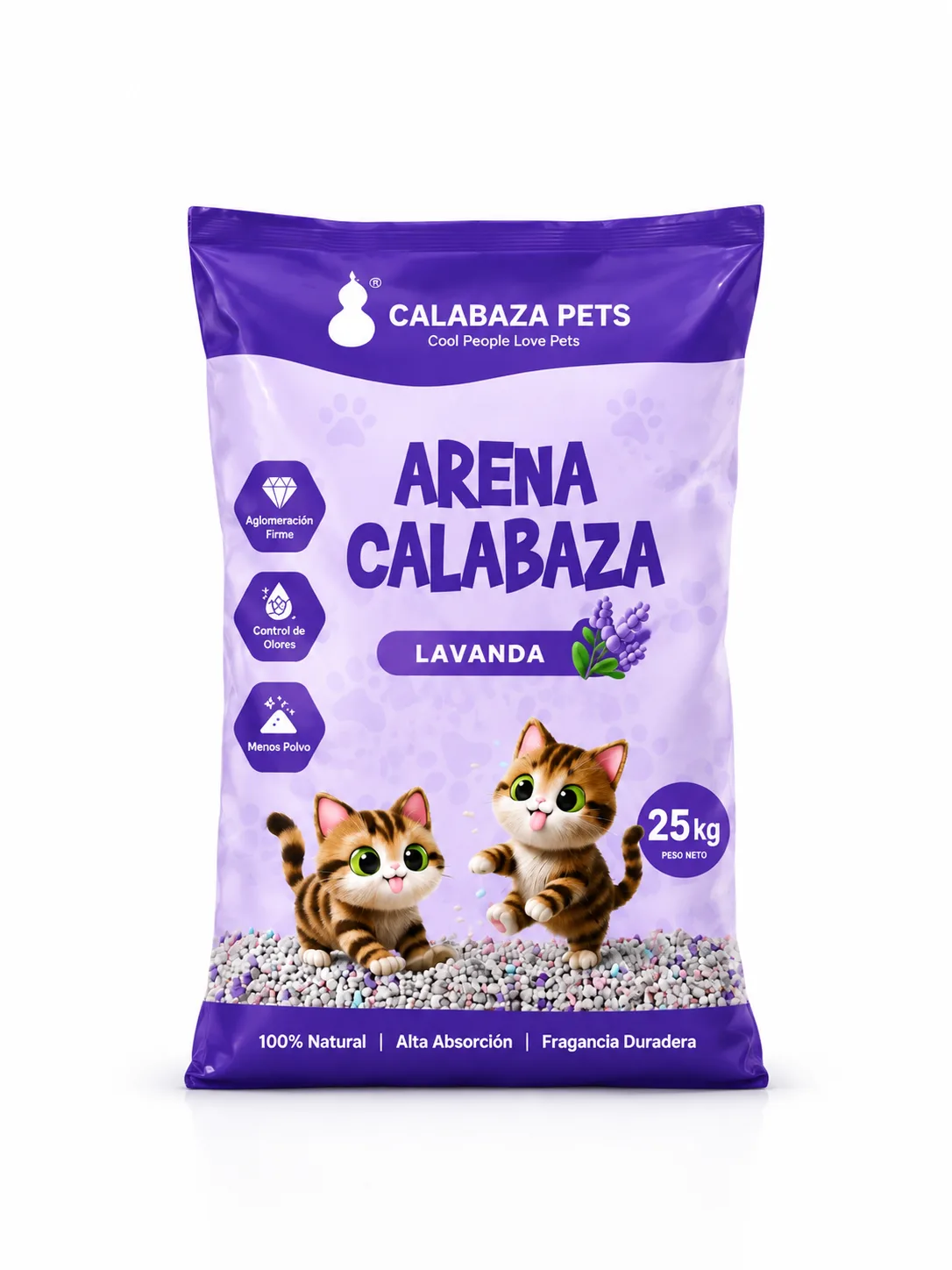 ARENA SANITARIA CALABAZA AROMA LAVANDA X 25 KG